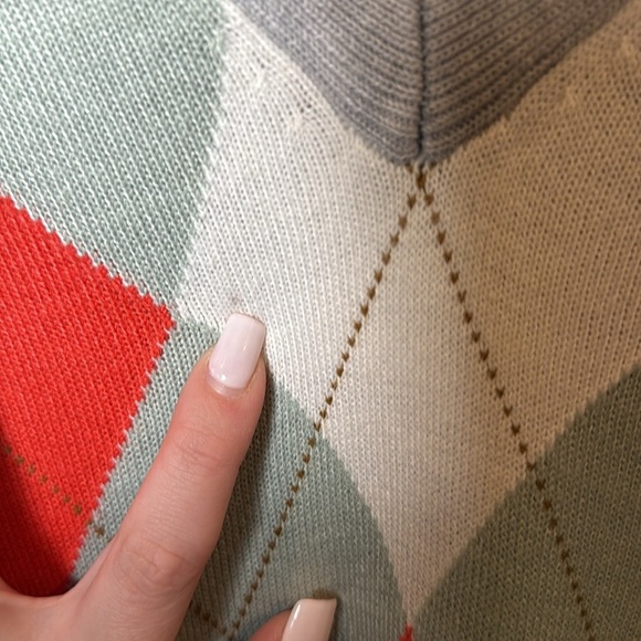 New York Company NYC Womens Gray/Orange Argyle Sweater V-neck Pullover size XL - Picture 5 of 8